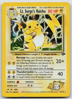 Pokemon Gym Challenge Lt. Surge's Raichu 11/232 Vintage Holo Rare HP - Image 1