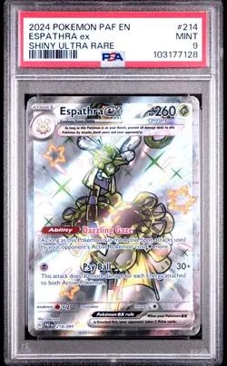 2024 POKEMON PAF EN-PALDEAN FATES SHINY ULTRA RARE #214 ESPATHRA EX PSA 9 - Image 1