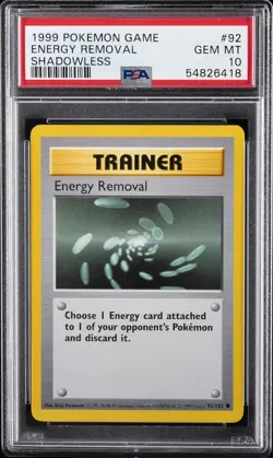 1999 POKEMON GAME SHADOWLESS #92 ENERGY REMOVAL PSA 10 - Image 1