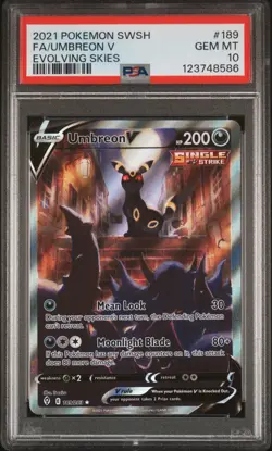2021 POKEMON SWORD & SHIELD EVOLVING SKIES #189 FULL ART/UMBREON V PSA 10 - Image 1