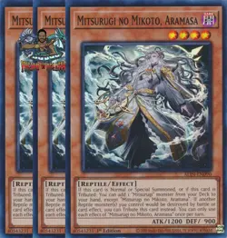 Yugioh! 3x Mitsurugi no Mikoto, Aramasa ALIN-EN090 Super Rare 1st Ed NM - Image 1