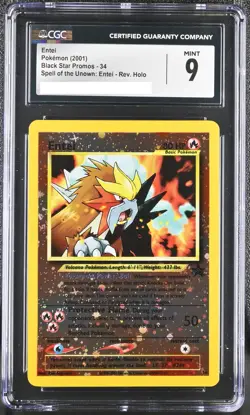 CGC 9 MINT Entei 2001 Black Star Movie Promo 34 Reverse Holo Pokemon Card - Image 1