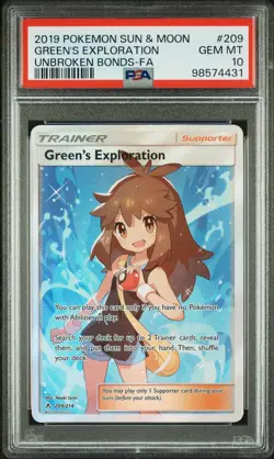 PSA 10 GEM MINT 2019 Pokemon Sun & Moon Unbroken Bonds Green’s Exploration #209 - Image 4