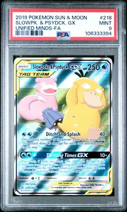 2019 POKEMON SUN & MOON UNIFIED MINDS #218 FULL ART/SLOWPOKE & PSYDUCK GX PSA 9 - Image 1