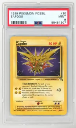 1999 Pokemon Fossil Zapdos #30 PSA 9 - Image 1