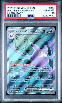 2025 POKEMON DRI EN-DESTINED RIVALS ULTRA RARE TEAM ROCKET'S CROBAT EX PSA 10 - Image 1