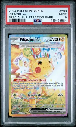 2024 POKEMON SSP EN-SURGING SPARKS SPECIAL ILLUSTRATION RARE PIKACHU EX PSA 9 - Image 1