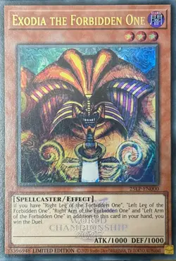 Yugioh! Exodia the Forbidden One EMBLAZONED ULTRA 25LP-EN000 WORLD CHAMPIONSHIP - Image 1