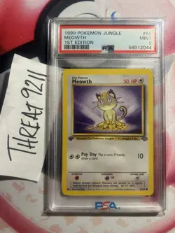 PSA 9 Meowth 56/64 Jungle First Edition Pokemon Card - Image 1