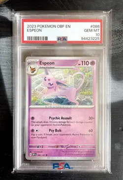 Pokemon Card PSA 10 GEM MT - ESPEON 086/197 - 2023 S&V Obsidian Flames - Image 1
