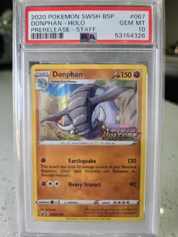 PSA 10 STAFF Donphan - SWSH067 PreRelease Promo Sword&Shield - Holo Pokemon Card - Image 1