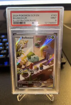 Pokemon TCG Bulbasaur Holo Card Illustration Stellar Crown Rare 143/142 PSA 9 - Image 1