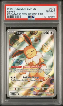 PSA 8 Eevee 173 Prismatic Evolutions ETB Promo Pokemon Card - Image 1