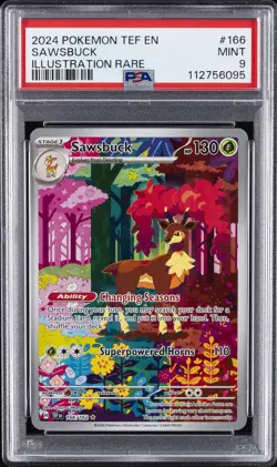 2024 POKEMON TEF EN-TEMPORAL FORCES ILLUSTRATION RARE #166 SAWSBUCK PSA 9 - Image 1