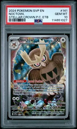 2024 POKEMON STELLAR CROWN POKEMON CENTER ETB PROMO #141 NOCTOWL PSA 10 - Image 1