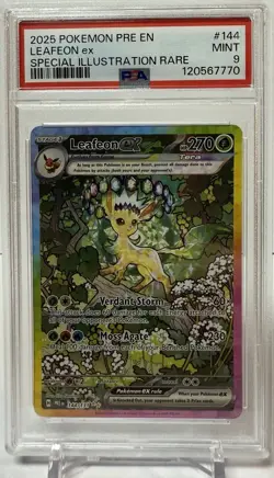 2025 Pokemon PRE Prismatic Evolutions Leafeon EX #144/131 SIR FA PSA 9 Mint - Image 1
