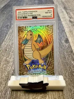 1999 TOPPS Pokemon Movie Edition DRAGONITE Rainbow Foil E12 Rainbow Foil PSA 8 - Image 1
