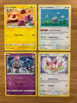 Lot of 4 Pokemon Cards Flaaffy 056/189 Castform 121/198 Spoink 055/163 Skitty - Image 1