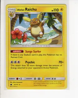 RAICHU CRIMSON INVASION SET RARE NON-HOLO FOIL POKEMON CARD 31/111 NM/M - Image 1