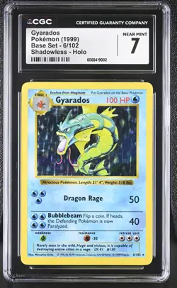 CGC 7 Gyarados 1999 Base Set 6/102 Shadowless Holo Pokemon Card - Image 1