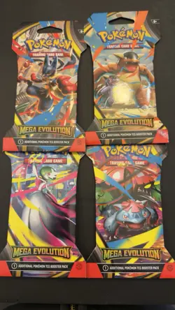 4 X Pokemon Mega Evolution Sleeved Booster Pack Sealed - Full Art Set - Image 1