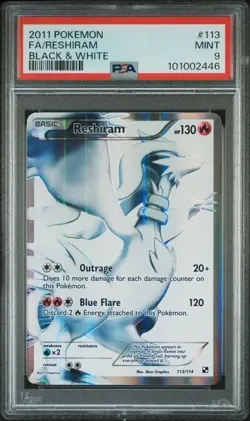 Pokemon PSA 9 Reshiram #113 Full Art Black & White 2011 English - Image 2