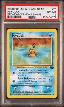 2000 POKEMON PROMO BLACK STAR POKEMON LEAGUE #20 PSYDUCK PSA 8 - Image 1