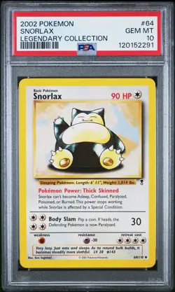 2002 POKEMON LEGENDARY COLLECTION #64 SNORLAX PSA 10 - Image 1
