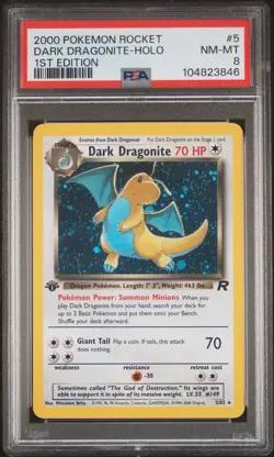 2000 POKEMON ROCKET 1ST ED #5 DARK DRAGONITE-HOLO PSA 8 - Image 1