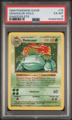 1999 POKEMON BASE SET SHADOWLESS #15 VENUSAUR-HOLO PSA 6 - Image 1
