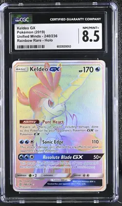 CGC 8.5 KELDEO GX 240 UNIFIED MINDS SECRET RAINBOW RARE SUN & MOON POKEMON - Image 1