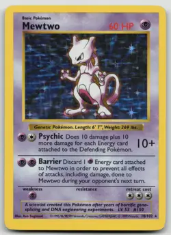 1999 Pokemon Base Set Shadowless Mewtwo 10/102 MP - Image 1