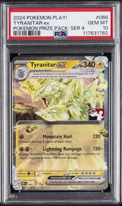 2024 POKEMON PLAY! POKEMON PRIZE PACK: SER 4 #066 TYRANITAR EX PSA 10 - Image 1