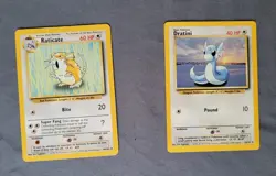Dratini 26/102 Raticate 40/102 Base Set MP Unlimited Uncommon Pokemon Card WOTC - Image 1