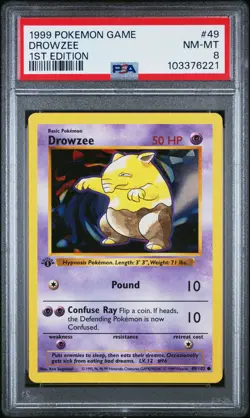 1999 POKEMON BASE SET 1ST EDITION #49 DROWZEE PSA 8 - Image 1