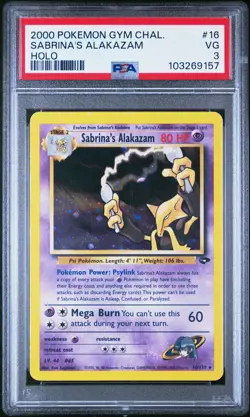 2000 POKEMON GYM CHALLENGE HOLO #16 SABRINA'S ALAKAZAM PSA 3 - Image 1