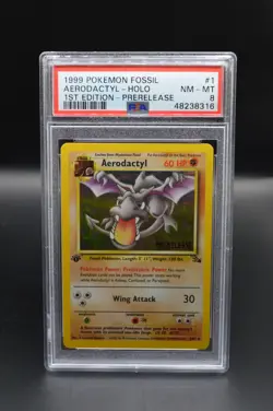 1999 Pokemon Aerodactyl 1/62 1st Edition Holo Card Pre-Release Fossil Psa 8 - Image 1