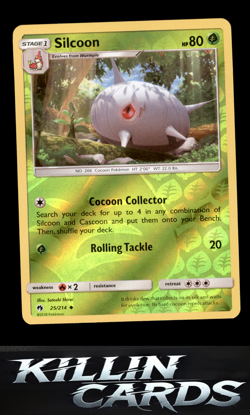 Reverse Holofoil Silcoon 25/214 Pokemon Uncommon SM - Lost Thunder Card NM - Image 1