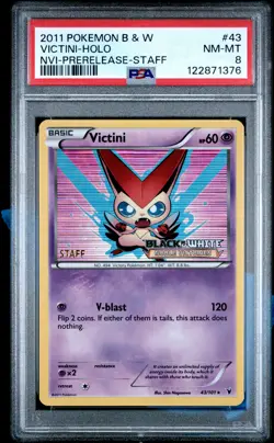 PSA 8 - Victini Holo 43/101 *STAFF* B&W Noble Victories Pre-Release - Pokemon - Image 1