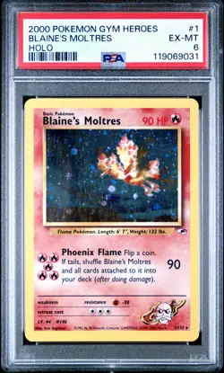 PSA 6 - Blaine's Moltres Holo 1/132 WoTC Gym Heroes Unlimited - Pokemon - Image 1