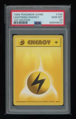 POKEMON 1st Edition Shadowless Base Set LIGHTNING ENERGY 100/102 PSA 10 GEM MINT - Image 1
