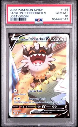 Galarian Perrserker V 184/196 Pokemon - Lost Origin- SWSH11 PSA 10 Gem Mint - Image 1