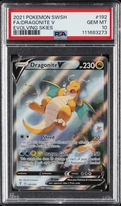 2021 POKEMON SWORD & SHIELD EVOLVING SKIES #192 FULL ART/DRAGONITE V PSA 10 - Image 1