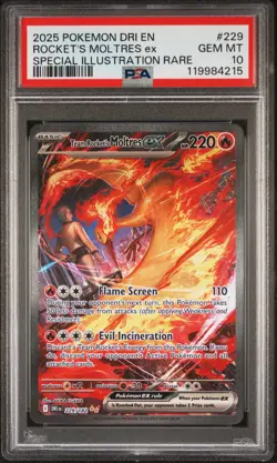 2025 POKEMON DRI EN-DESTINED RIVALS #229 TEAM ROCKET'S MOLTRES EX PSA 10 - Image 1