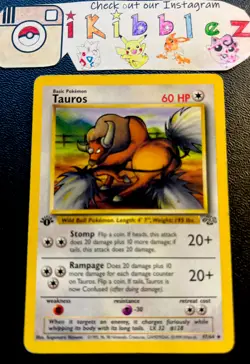 Tauros 47/64 MP 1st Edition Vintage Jungle Pokemon Card. Free Tracked Shipping! - Image 1