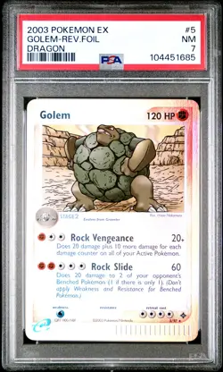 2003 POKEMON EX DRAGON #5 GOLEM-REVERSE FOIL PSA 7 - Image 1