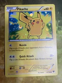 Pikachu 42/146 Cosmos Holo Lego Movie Exclusive 2014 Pokemon XY **Swirl** - Image 1