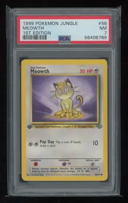 POKEMON 1st Edition Jungle MEOWTH 56/64 Common PSA 7 NM Vintage WOTC - Image 1