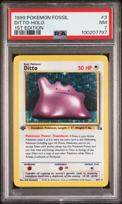 PSA 7 Ditto Holo #3 Fossil 1st Edition Pokemon Card 1999 - Image 1