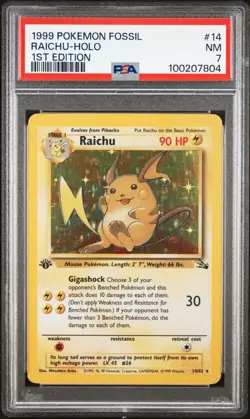 PSA 7 Raichu Holo #14 Fossil 1st Edition Pokemon Card 1999 - Image 1